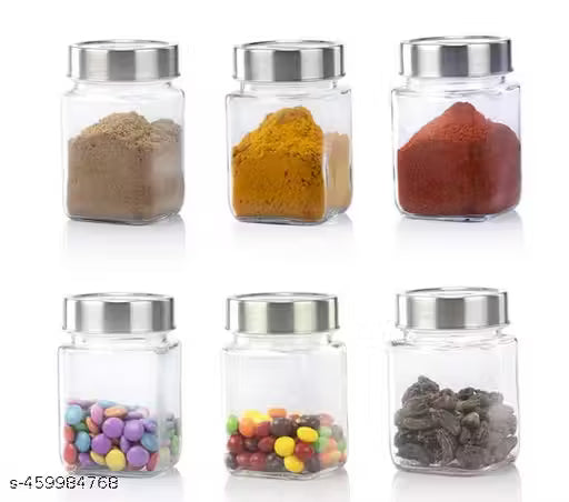 Panesl- 300ml clear glass cubic jar with steel cap (pack of 6 )