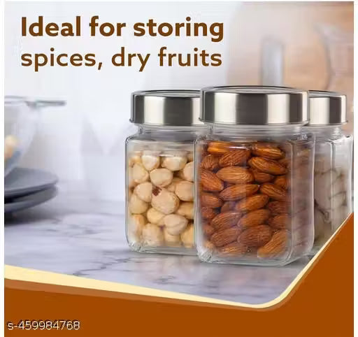 Panesl- 300ml clear glass cubic jar with steel cap (pack of 6 )