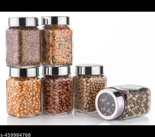 Panesl- 300ml clear glass cubic jar with steel cap (pack of 6 )
